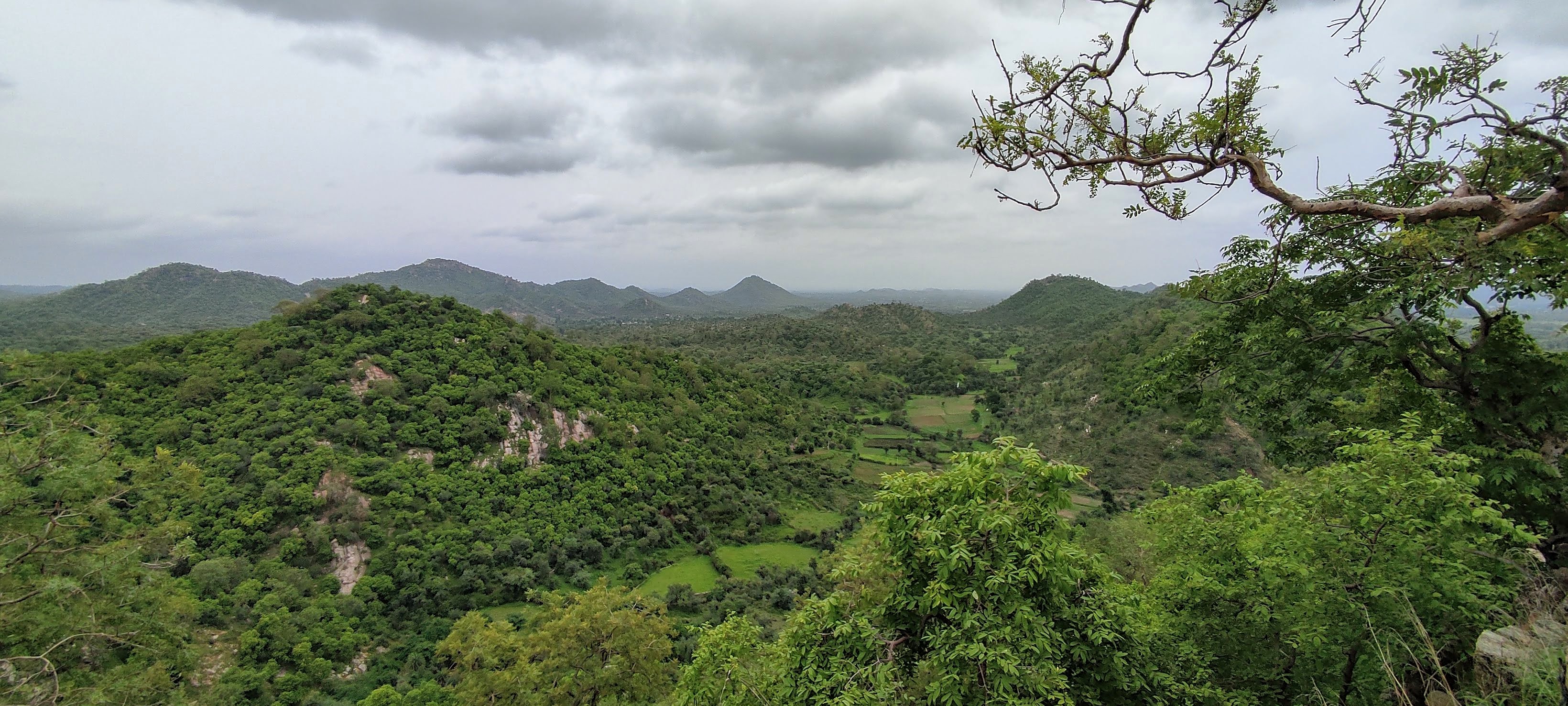 Lush green Aravali hills visible from the summit